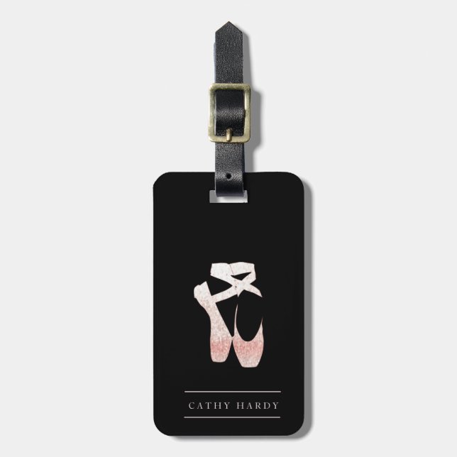 Soft Gradient Pink Ballet Shoes Personalized Luggage Tag (Front Vertical)