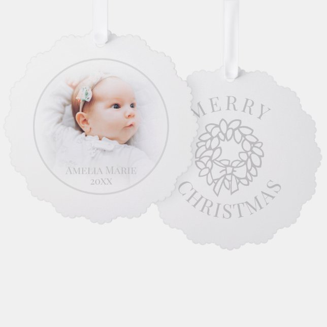 Soft Grandparent Christmas Photo (Pale Background) Ornament Card (Front/Back)