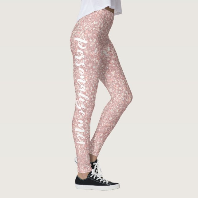 Soft Grapefruit Pink Light Glitter CUSTOM TEXT Leggings (Right)