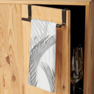Soft Gray Black White Feather Palm Bliss 1 Kitchen Towel