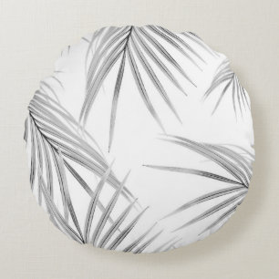 Soft Gray Palm Leaves Dream #1 #tropical #decor  Round Pillow
