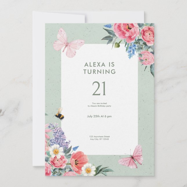 Soft Green Aesthetic Watercolor birthday Invitation (Front)