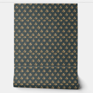Soft Green and Gold Fan Shell Art Deco Wallpaper