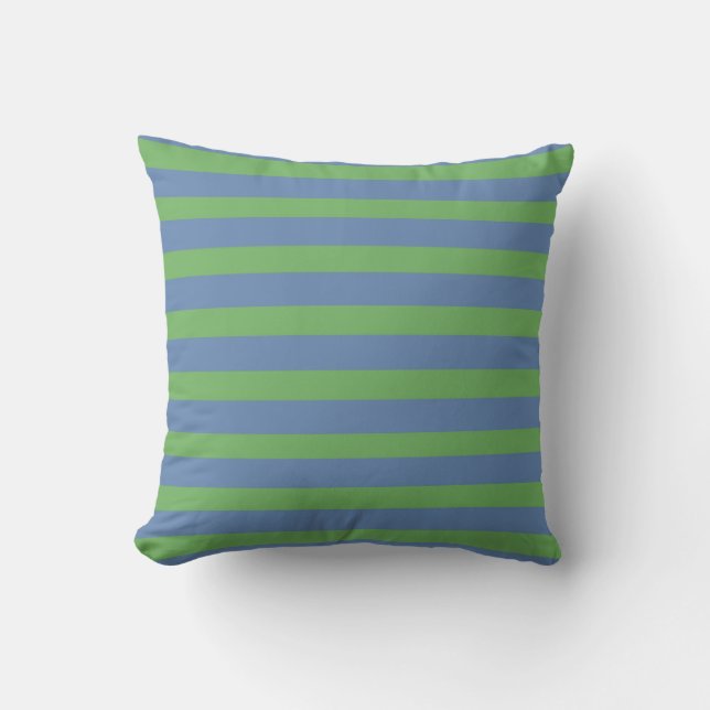 Soft Green and Periwinkle Striped Pattern Throw Pillow (Front)