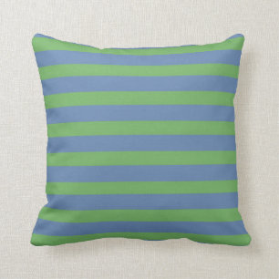 Soft Green and Periwinkle Striped Pattern Throw Pillow