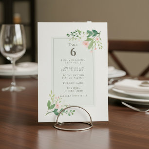 Soft green and pink Floral Table Number Seating