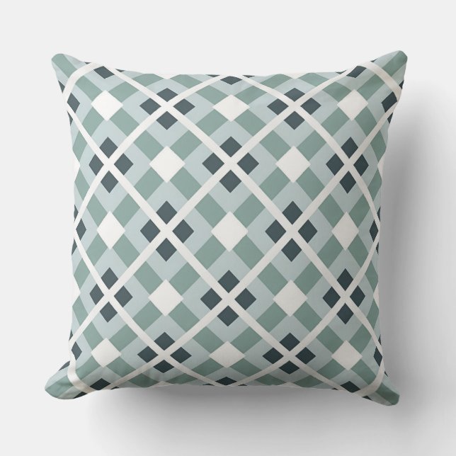 Soft Green and Slate Geometric Pattern Throw Pillow (Front)