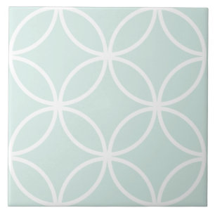 Soft green and white repeat circle leaf pattern tile