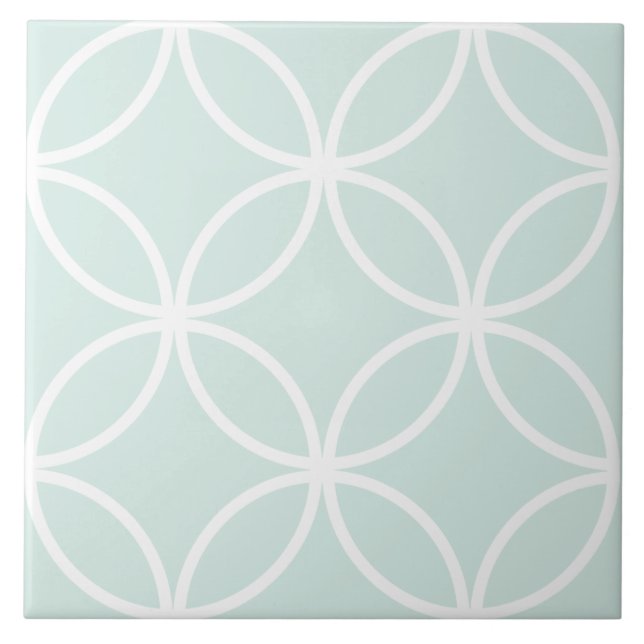 Soft green and white repeat circle leaf pattern tile (Front)