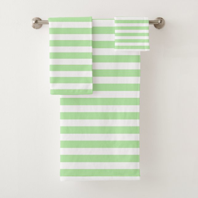 Soft Green and White Stripes Bath Towel Set (Insitu)