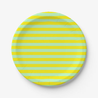 Soft Green and Yellow Stripes Paper Plate