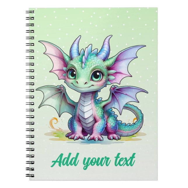 Soft Green Baby Dragon – Custom Name Notebook (Front)