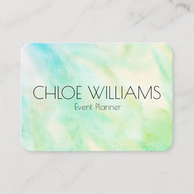 Soft Green Blue Painting Abstract Brush Watercolor Business Card (Front)