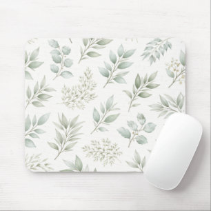 Soft Green Botanical Leaves Pattern Mouse Pad