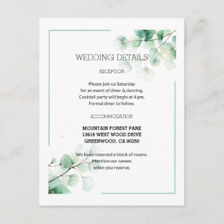 Soft Green Botanical Watercolor Leaves Wedding Enclosure Card