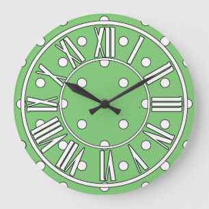Soft Green Clock with White Dots and Details