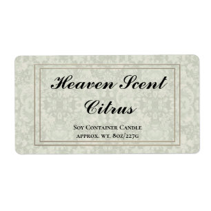 Soft Green Damask Container Candle Label Template