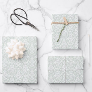 Soft green damask design wrapping paper sheet