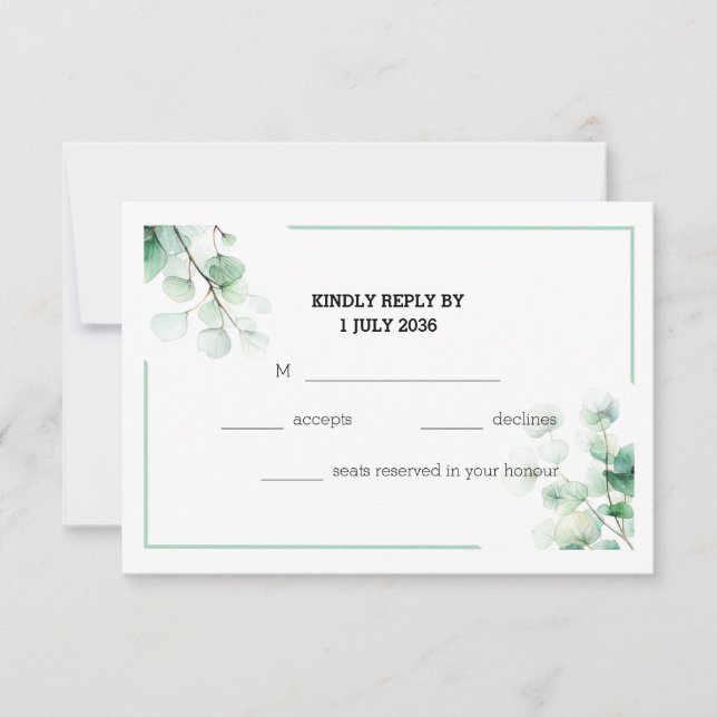 Soft Green Elegant Eucalyptus Twigs Mariage RSVP (Devant)