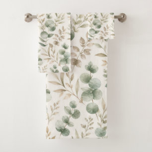 Soft Green Eucalyptus Leaves Pattern Bath Towel Set