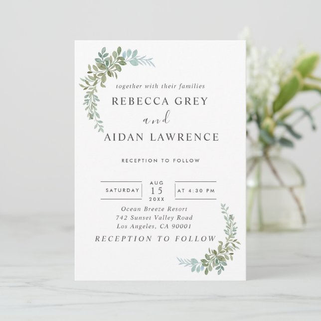 Soft Green Eucalyptus Watercolor Rustic Wedding Invitation (Standing Front)