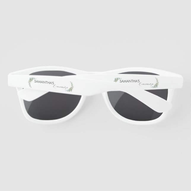 Soft Green Eucalyptus Watercolor Rustic Wedding Sunglasses (Back)