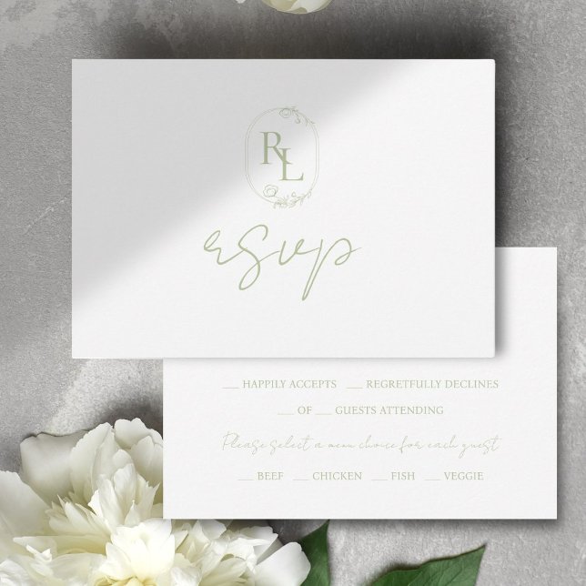 Soft Green Floral Monogramme Mariage RSVP (Créateur téléchargé)