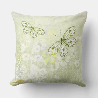 Soft Green Floral with Butterflies Pillow