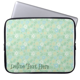 Soft Green Floral with White Blue Yellow Flowers Laptop Sleeve