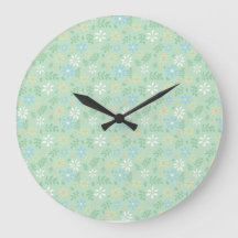 Soft Green Floral with White Blue Yellow Flowers 