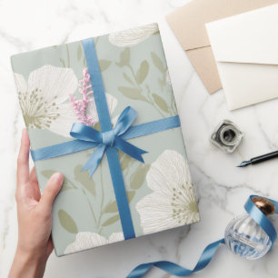 Soft Green Flower Cream Floral Pattern Wrapping Paper