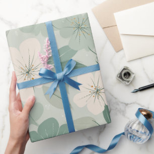 Soft Green Flower Cream Floral Pattern Wrapping Paper