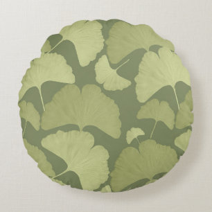 Soft Green Ginkgo Botanical Dream 1 Round Pillow
