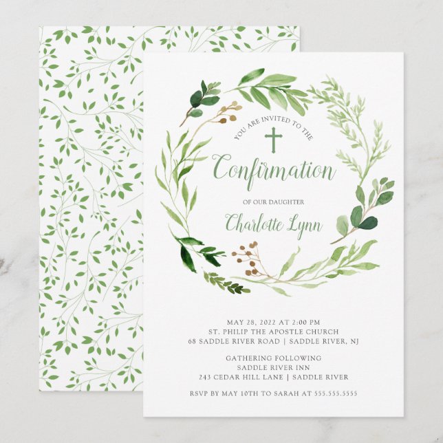 Soft Green Leaf Confirmation Invitation (Front/Back)