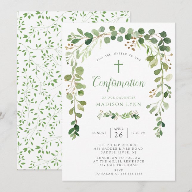 Soft Green Leaf Confirmation Invitation (Front/Back)