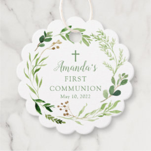 Soft Green Leaf  First Holy Communion Favour Tags
