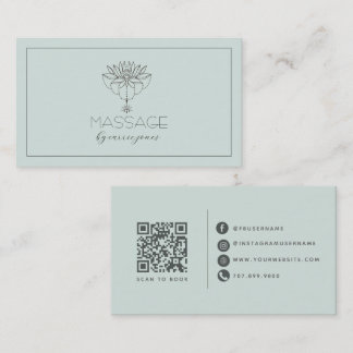Soft Green Lotus Massage Therapist Business Card
