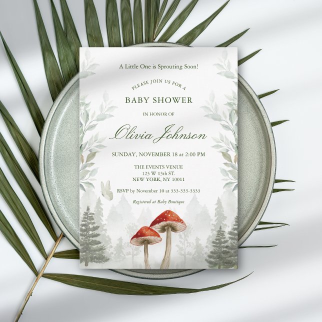 Soft Green Mushroom Theme Baby Shower Invitation (Creator Uploaded)