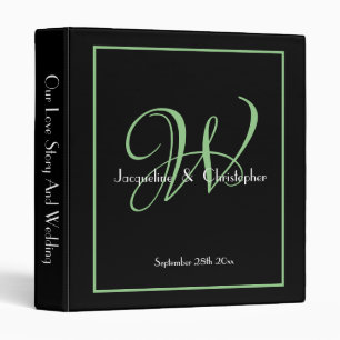 Soft Green Newlywed Monogram White Script Black Binder