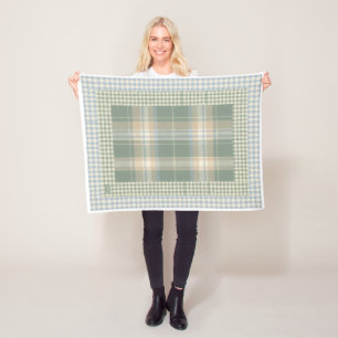 Soft Green Plaid And Chequered Frames Fleece Blank Blanket