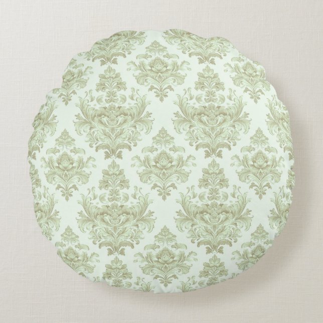 Soft green scroll design round pillow (Front)