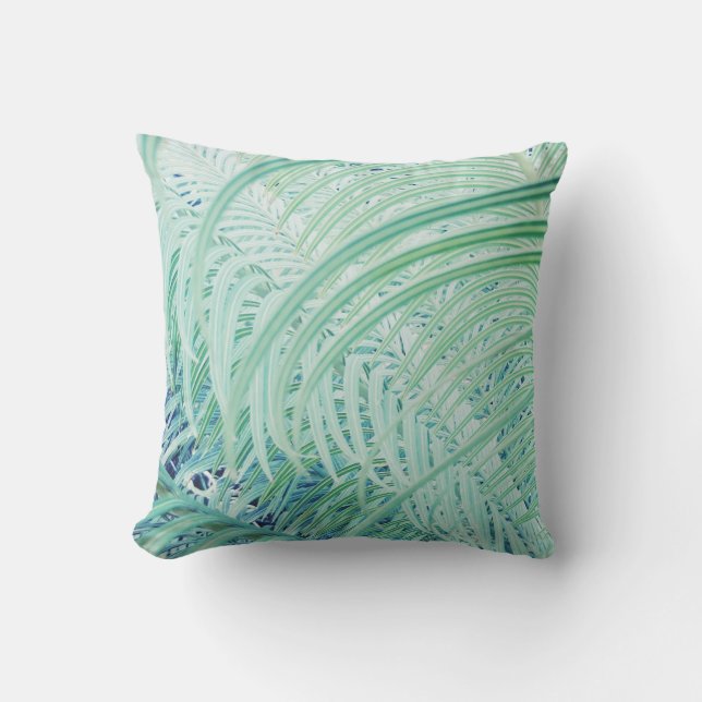 Soft Green Stylish Plant Print Throw Pillow (Front)