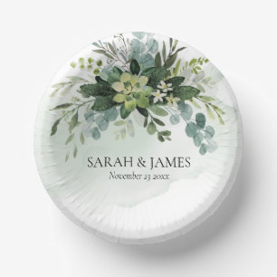 Soft Green Succulent Wedding Floral Botanical Paper Plate