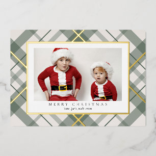 Soft Green Tartan Plaid Christmas Foil Card