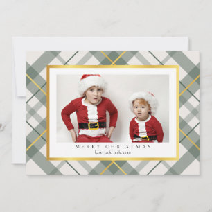 Soft Green Tartan Plaid Faux Gold Christmas Card