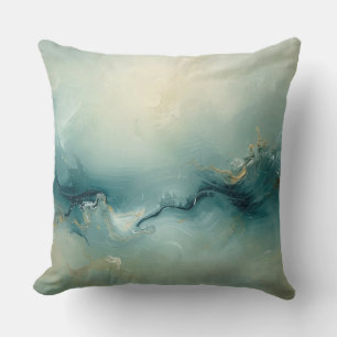 Soft Green Teal Blue Champagne Abstract Ocean Throw Pillow