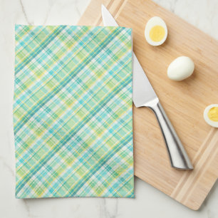 Soft Green, Teal, Blue, Yellow & White Plaid Kitchen Towel