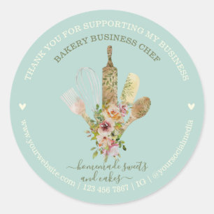 Soft Green Teal Food Store Catering Bakery Chef Classic Round Sticker