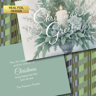 Soft Green Tones Christmas Candle Foil Holiday Card