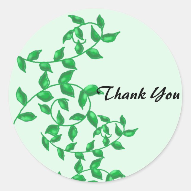 Soft Green Vines Thank You Classic Round Sticker (Front)